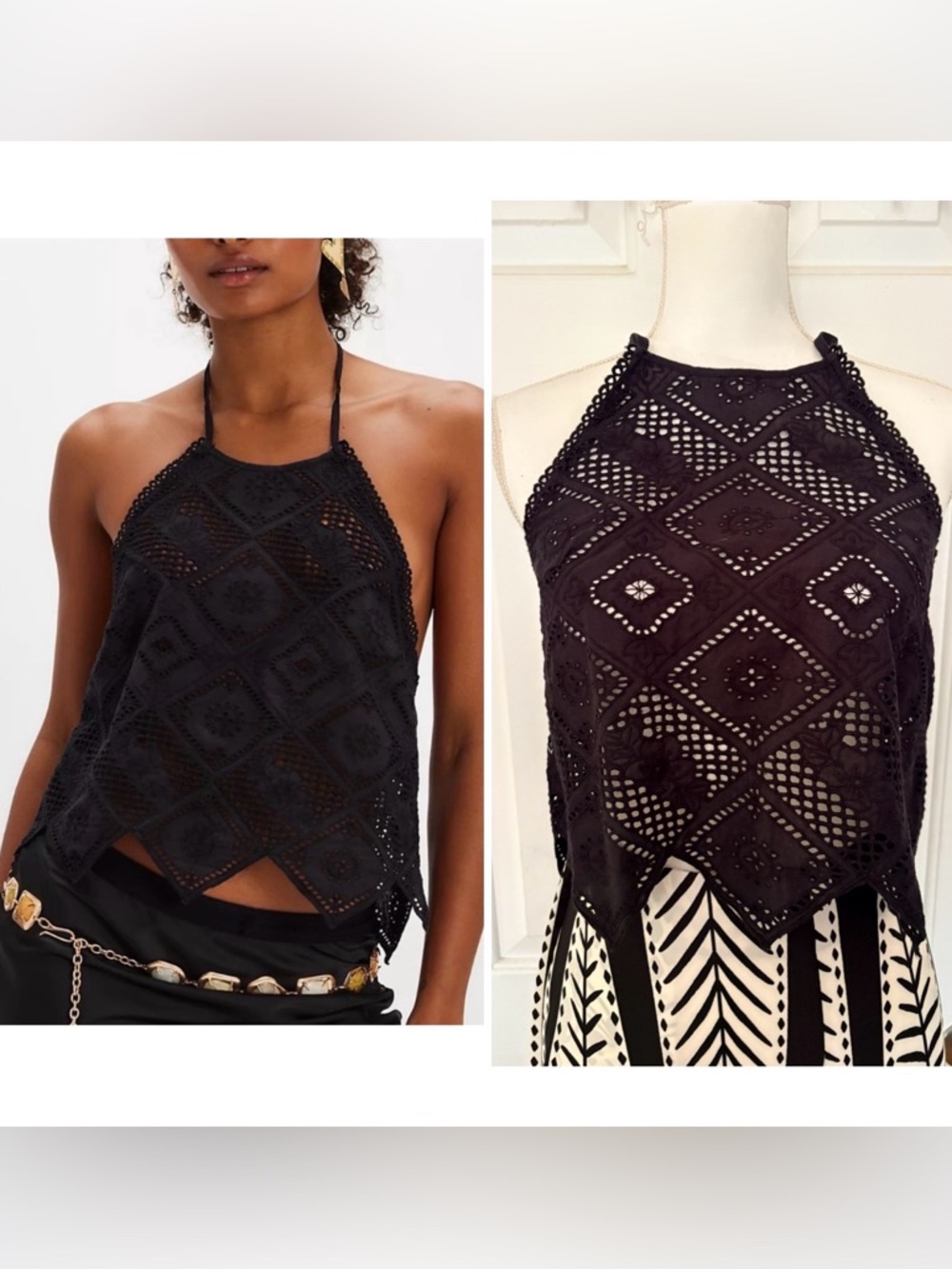 Free People Hankie Black Crochet Halter Top
